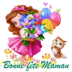 Gif animé bonne fête maman fille ballons